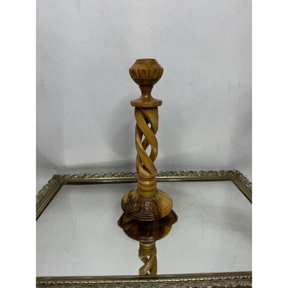 Vintage Hand Carved Olive Wood Open Spiral Candlesticks Candle Holders - Picture 9 of 9